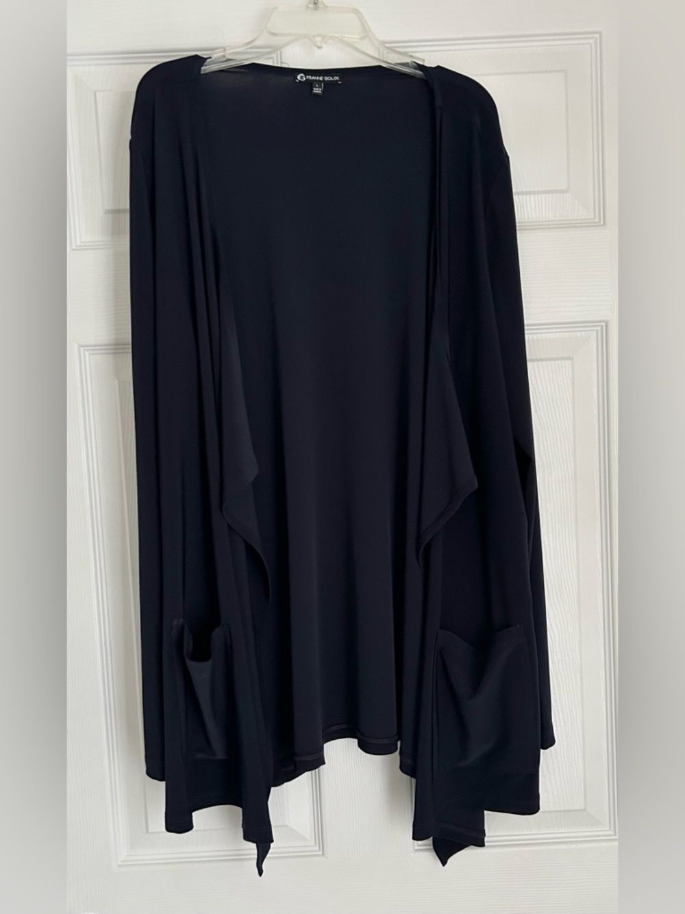 Women’s Franne Golde Navy Blue Open Front Draped Cardigan Jacket Large L
